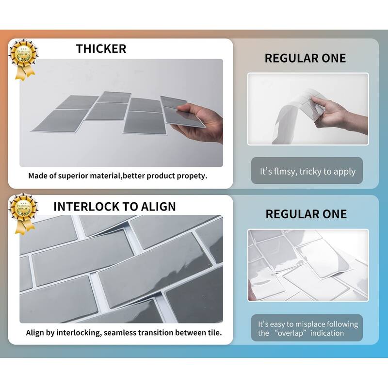 Art3d Peel and Stick Backsplash 14×12 in. Subway Tiles, Faux Ceramic Tiles (10 Tiles, Thicker Version)