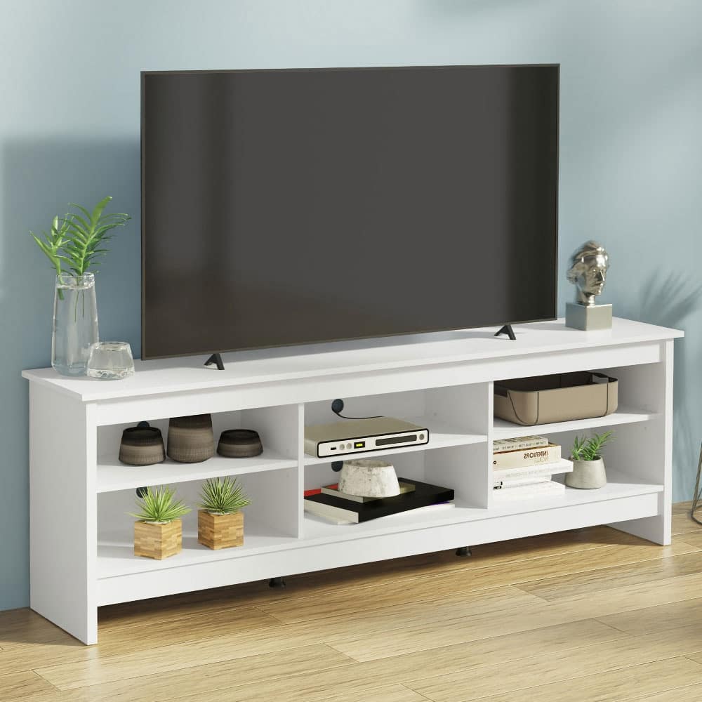 Madesa Media Console TV Stand Entertainment Center with 6 Shelves and Cable Management for 65, 75 Inch Television