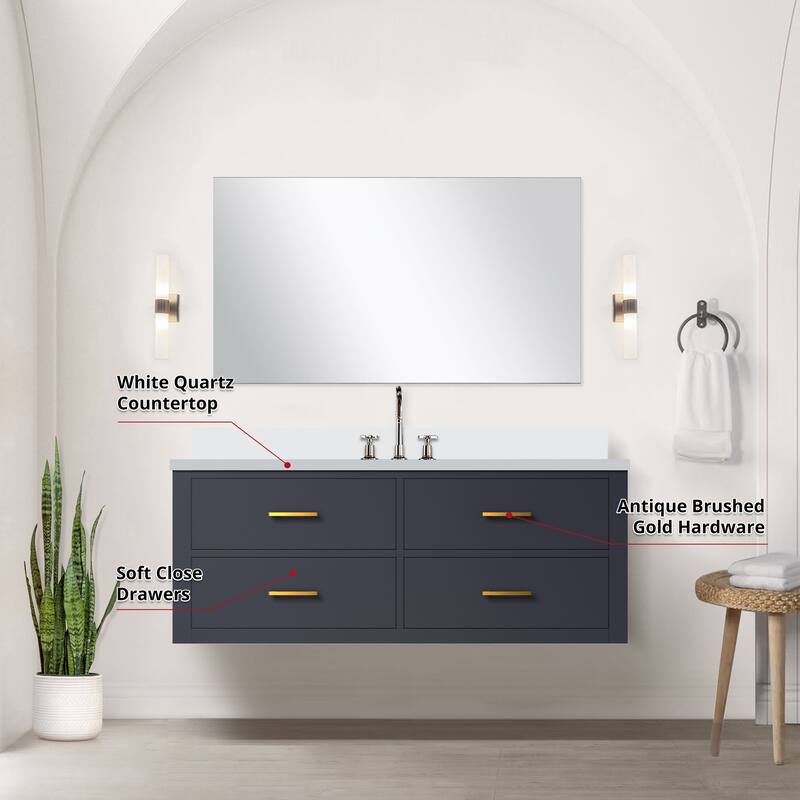 Castor Bath Vanity with Quartz Top, Sink, Mirror and Faucet