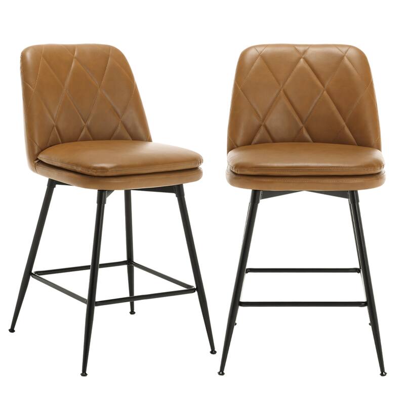 Faux Leather Upholstered Metal Frame Bar or Counter Height Swivel Bar Stools (Set of 2)