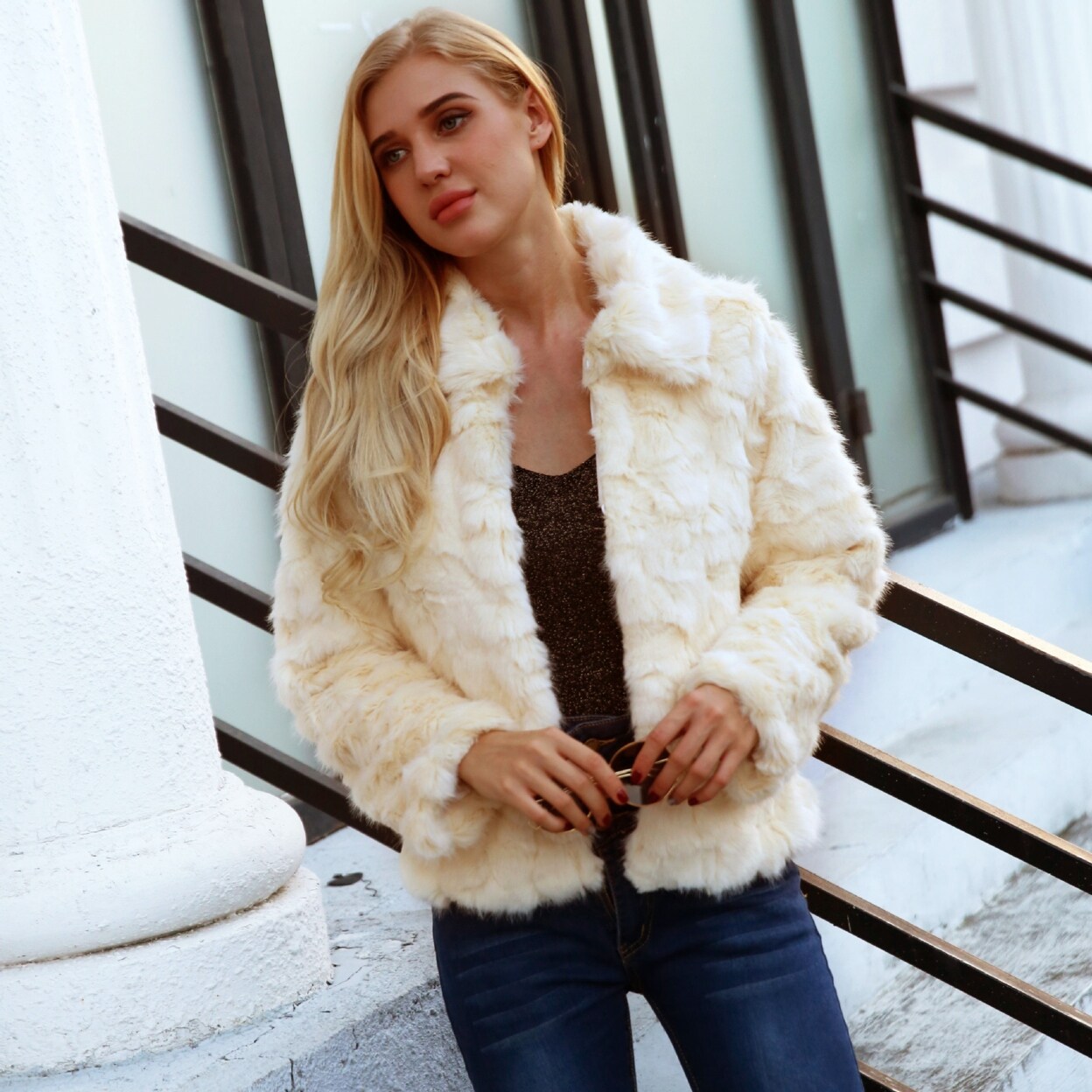 Shop Womens Faux Fur Coat Vintage Winter Warm Fluffy Faux Fur Coat