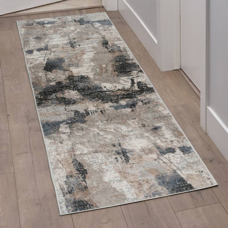 Gertmenian Quattro Paola Beige Modern Abstract Area Rug - 2' 7" x 8' - Runner
