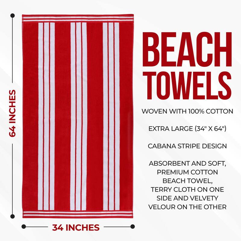 Superior Striped Large Oversized Cotton Beach Towel - Set of 2