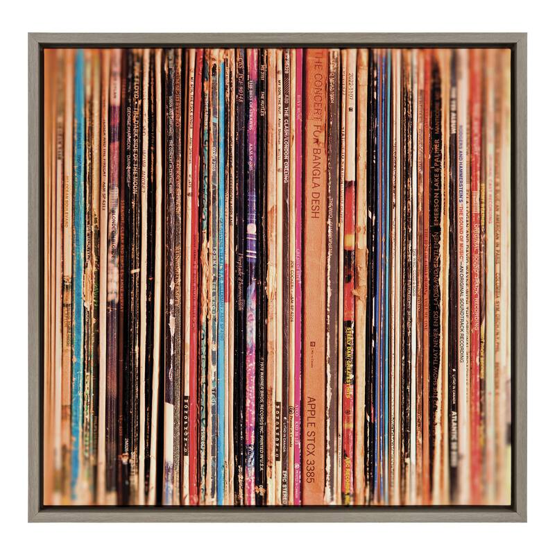 Kate and Laurel Sylvie Record Sleeves Framed Canvas by Robert Cadloff - 22x22 - Plastic - Grey