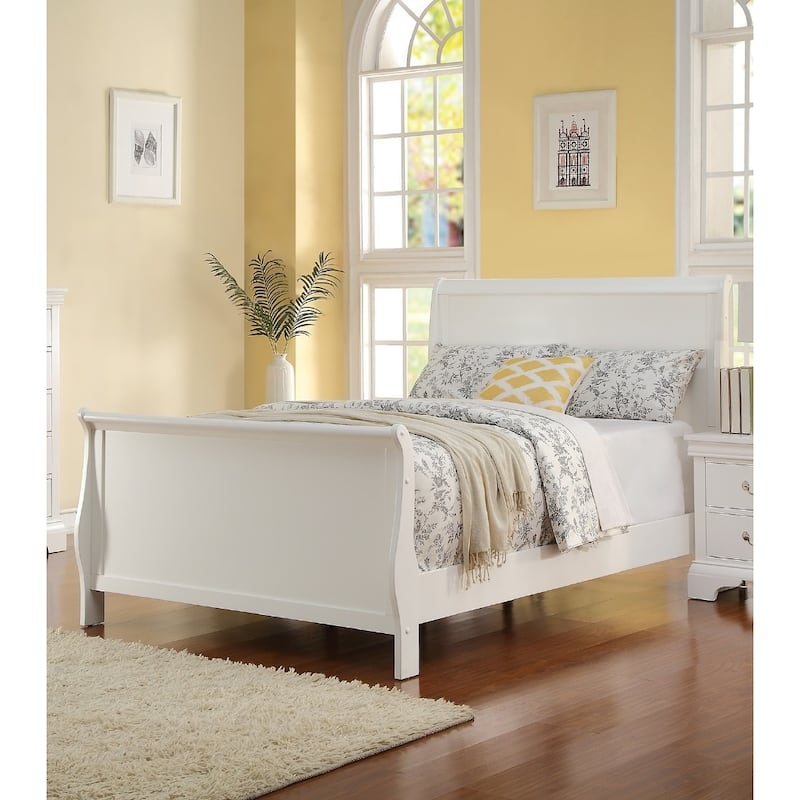 Full Size Sleigh Design Bed with Headboard and Footboard in White
