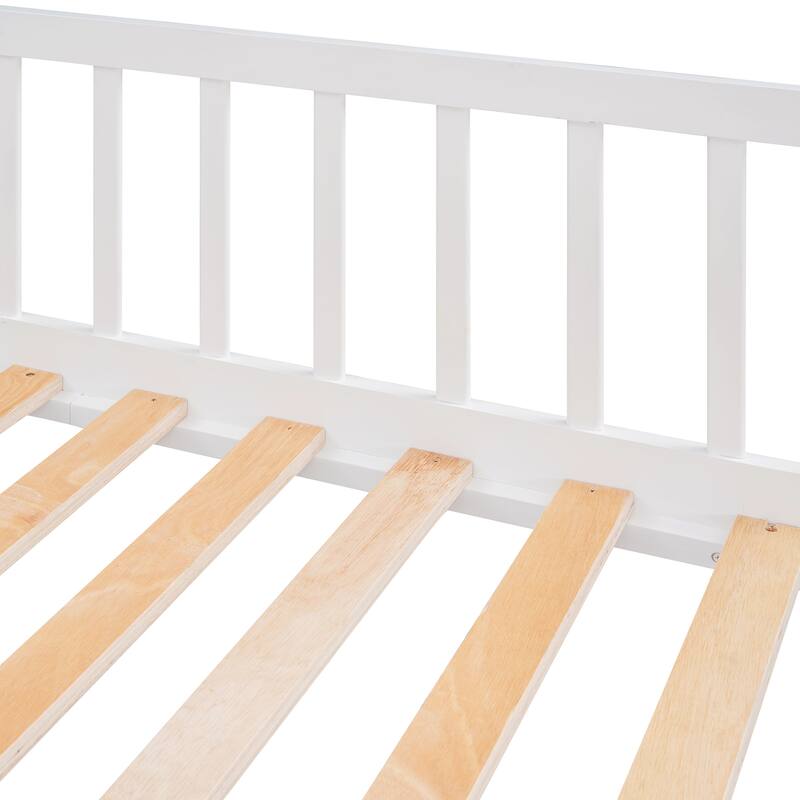 Castle Shaped Wood Bunk Bed with Door and Window, Twin Over Twin Size