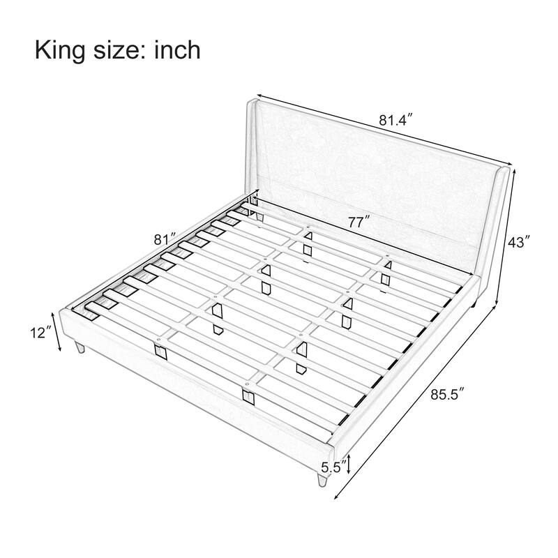Modern Upholstered Platform Bed with Wingback Headboard