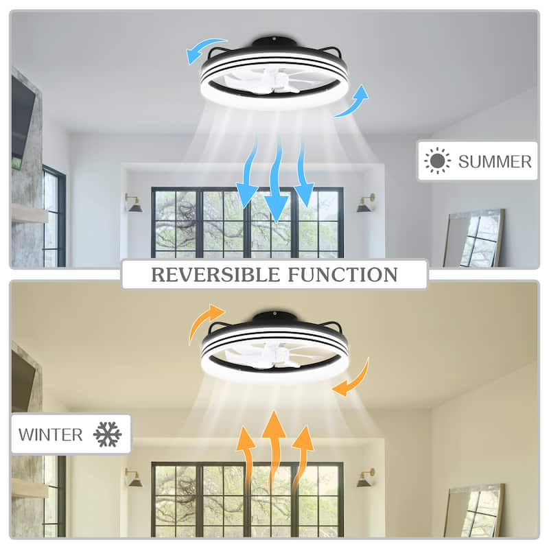 Cusp Barn 20-In Low Profile Fandelier Ceiling Fan with Light, Modern Flush Mount Dimmable LED Ceiling Light with APP Control
