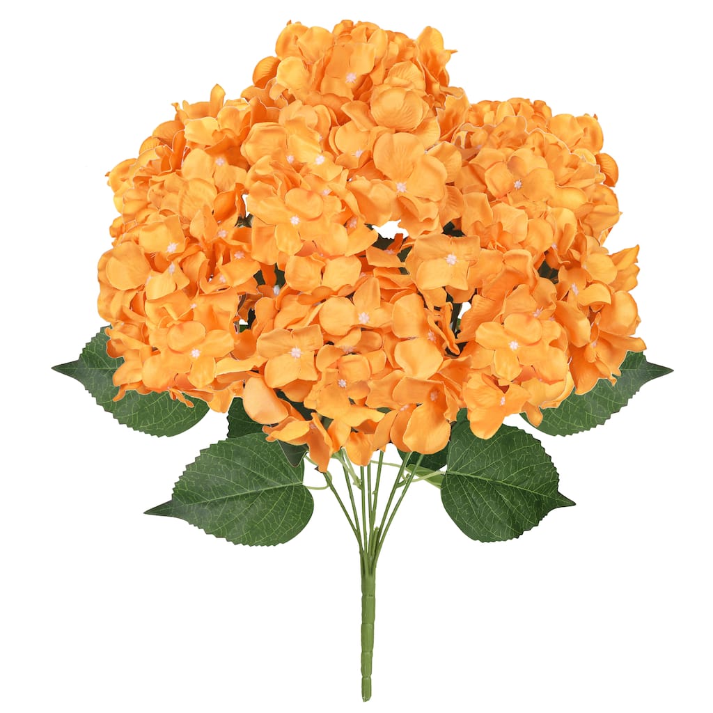 Set of 2 Deluxe Orange Artificial Hydrangea Flower Stem Bush Bouquet 20in - 20" L x 12" W x 12" DP