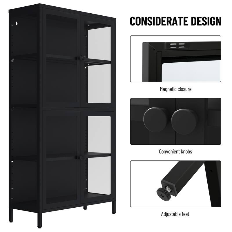 Four Glass Door Storage Cabinet with Adjustable Shelves
