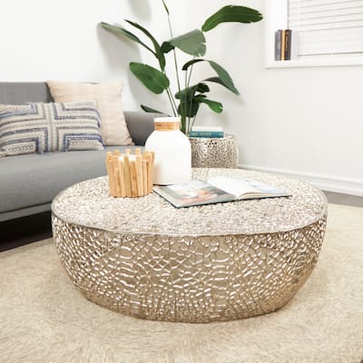 Silver Aluminum Abstract Coral Coffee Table