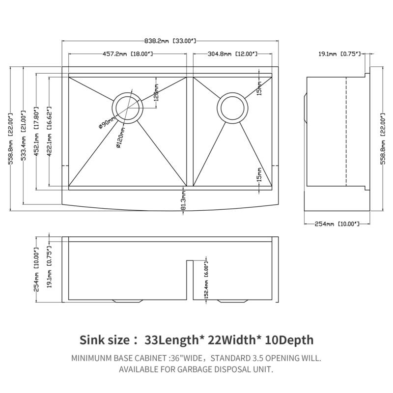 33 Inch Farmhouse 16 Gauge Double Bowl Stainless Steel Kitchen Sink in Brushed Nickel - 33'' x 22'' x 10''
