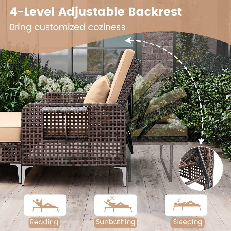 Costway 2 PCS Wicker Loveseat & Storage Ottoman with 4-Level Backrest
