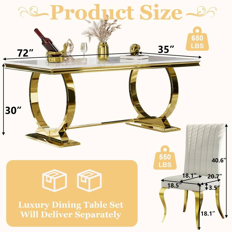 Luxurious Dining Room Table Set with Velvet Dining Chairs