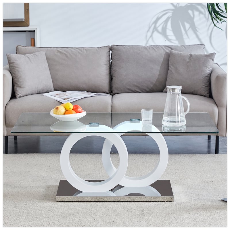 Contemporary Style Glass-Top MDF Coffee Table with White Base