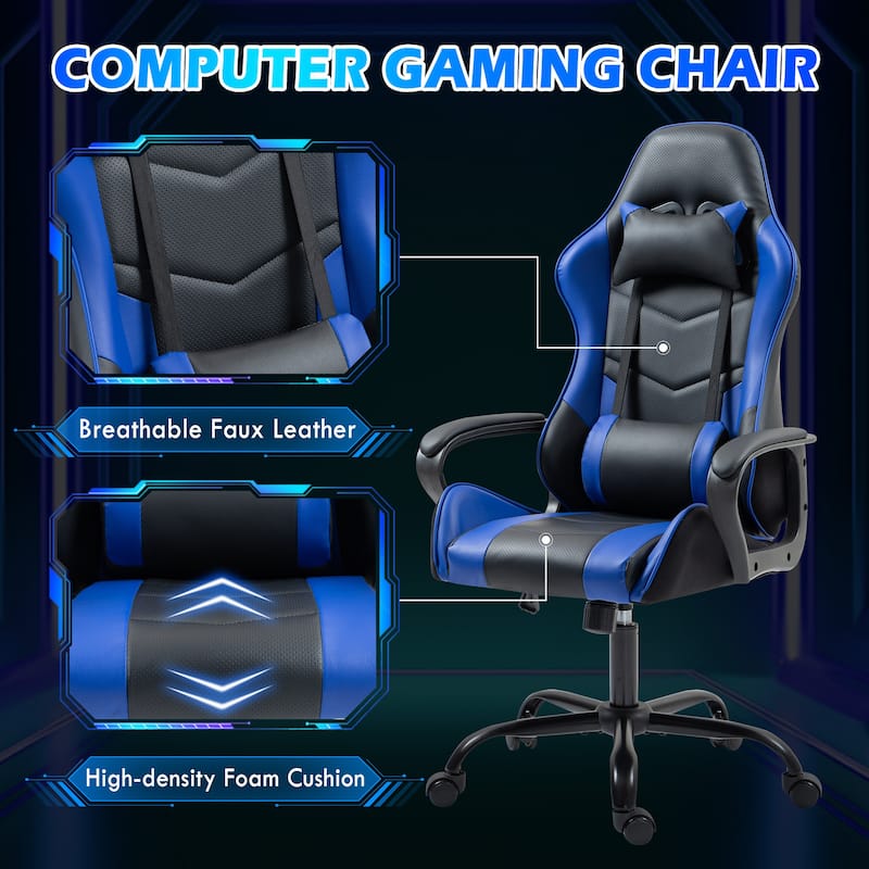 EROMMY Ergonomic Gaming Chair with Massage Lumbar, Rocking Function, Adjustable Support, 360° Swivel