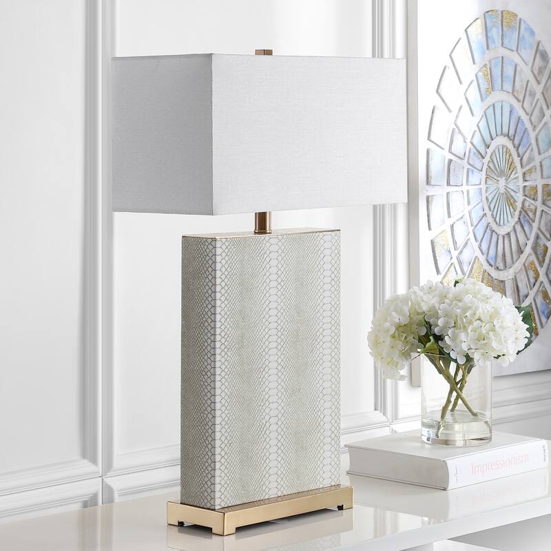 SAFAVIEH Lighting 28-inch Joyce Faux Snakeskin Cream Table Lamp (Set of 2) - 18"x8 "x27.75"