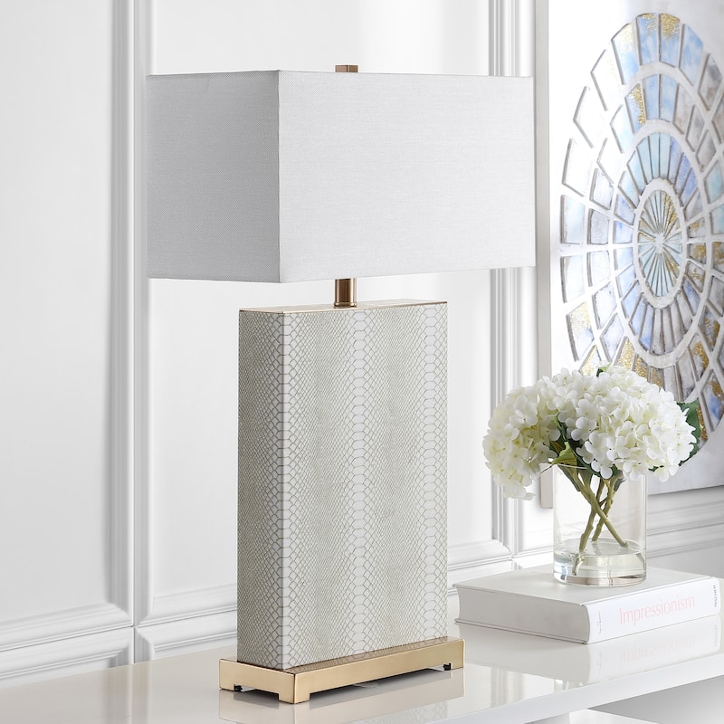 SAFAVIEH Lighting Cristin 28-inch Faux Alligator Grey Table Lamp (Set of 2) - 18"x8 x27.75 - 18Wx8Dx28H