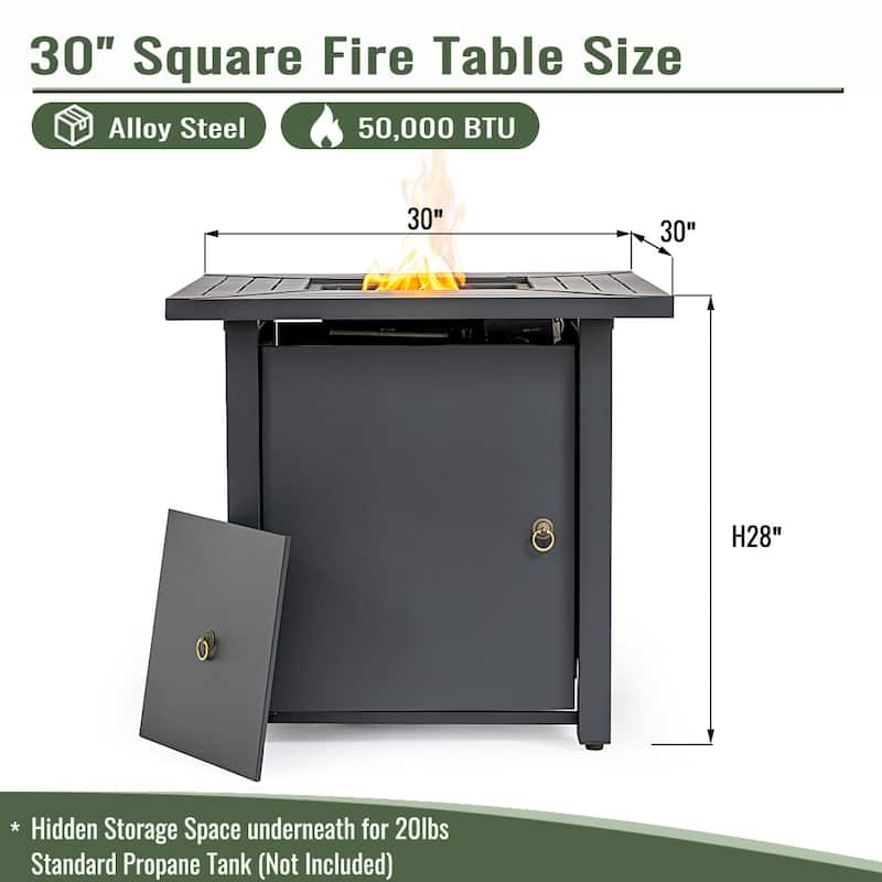 30" Propane Square Steel Gas Fire Pit with 50000 BTU