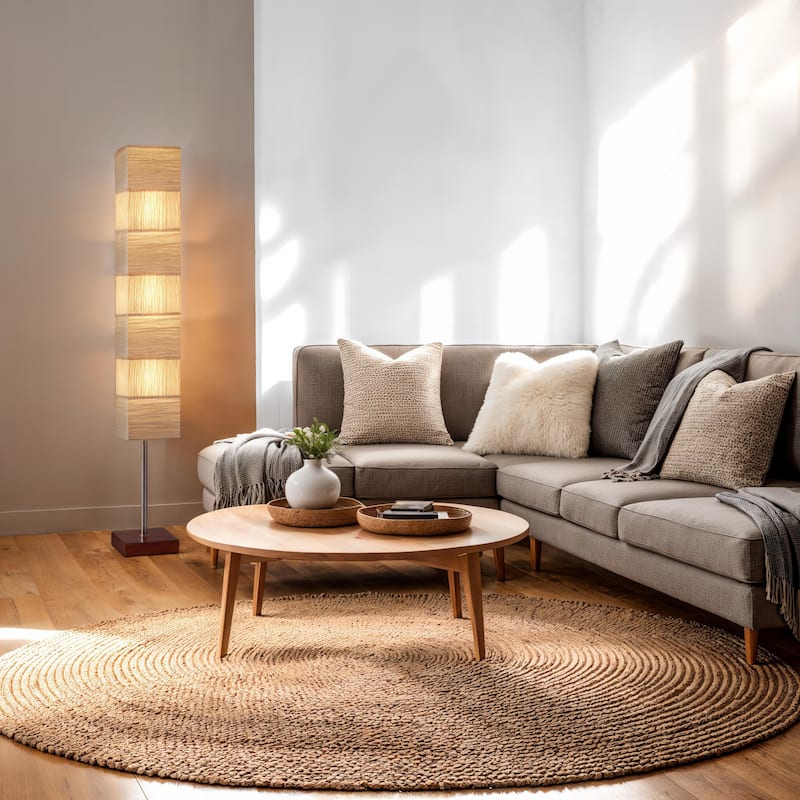 Adesso Sahara Brushed Steel and Walnut Rubberwood Tall Floorchiere