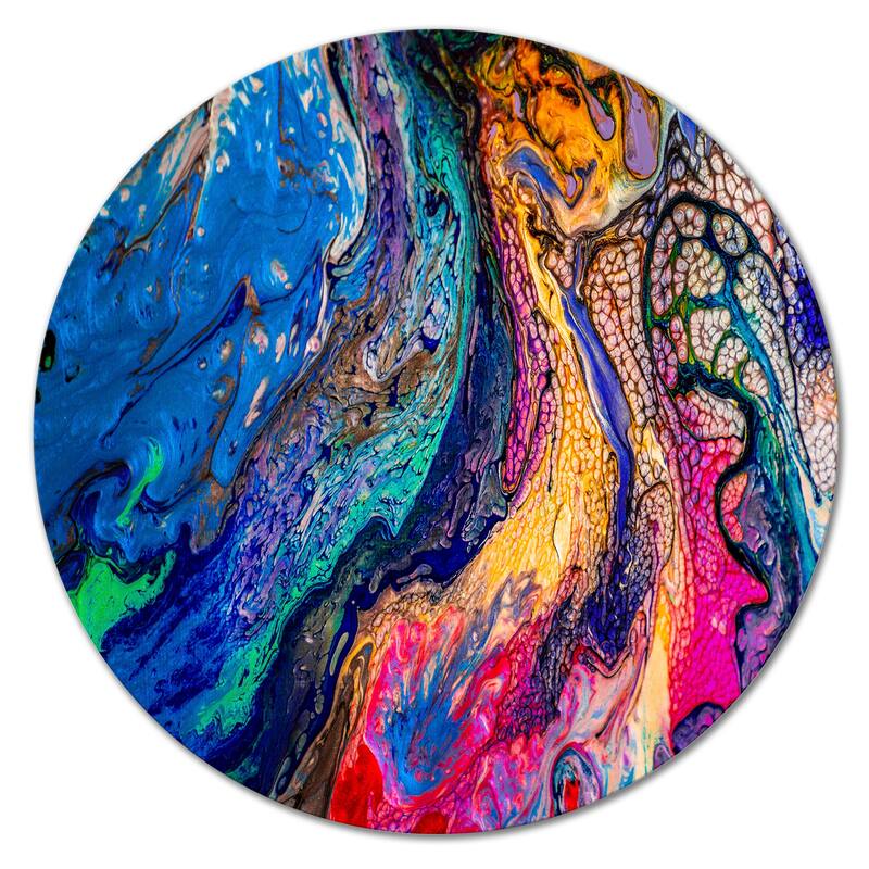 Designart 'Red Blue And Yellow Marble Art Universe' Modern Metal Circle Wall Art - 11x11 - Disc of 11 Inch