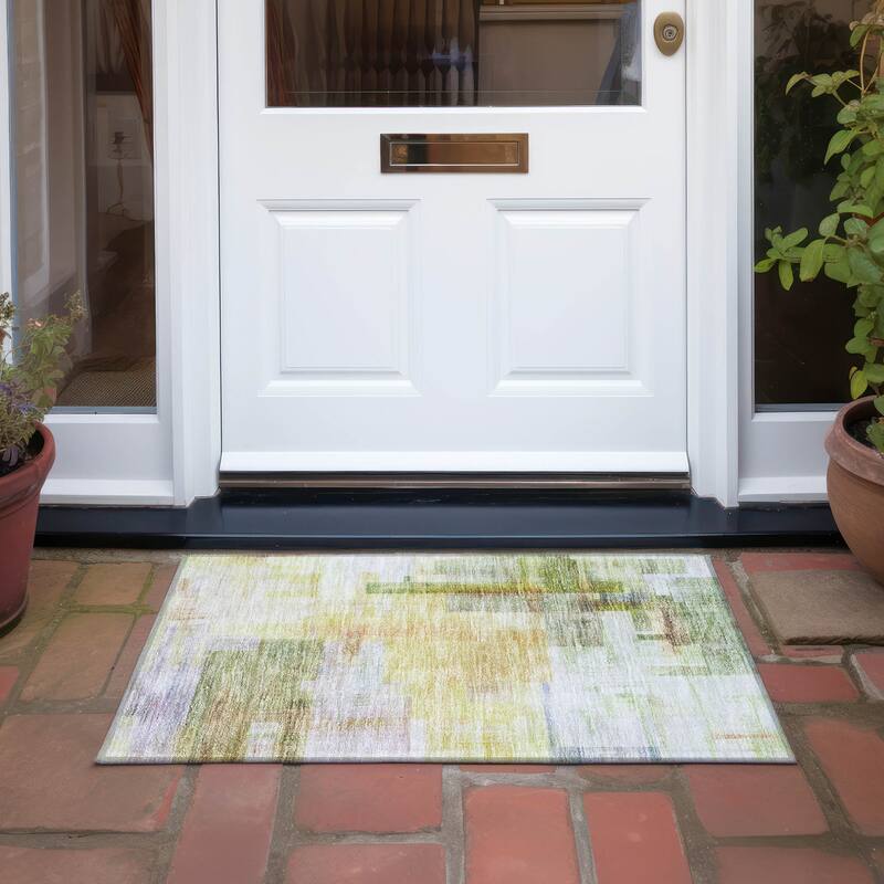 Machine Washable Indoor/ Outdoor Contemporary Abstract Chantille Rug