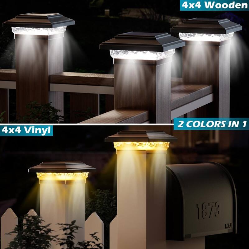 6-Pack 4x4 Solar Post Lights - 50Lm, 2 Modes, Waterproof