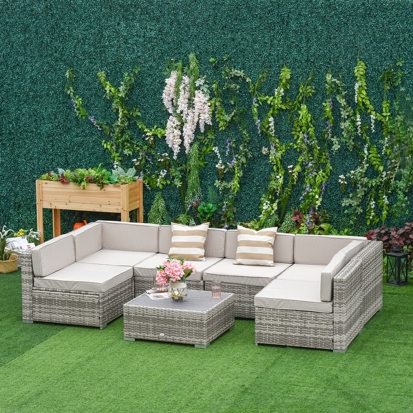 Outsunny 7pc outdoor rattan wicker sofa set sectional best sale couch cushioned furniture patio