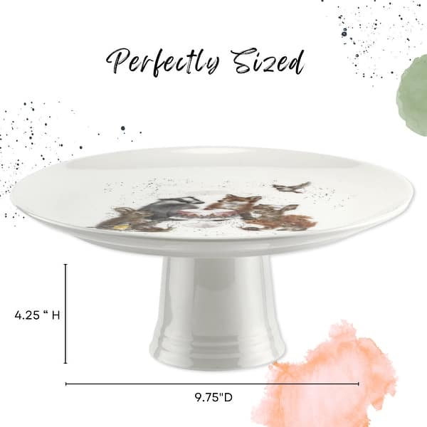 dimension image slide 1 of 4, Royal Worcester Wrendale Designs Woodland Party Footed Cake Plate - 9.75 inch