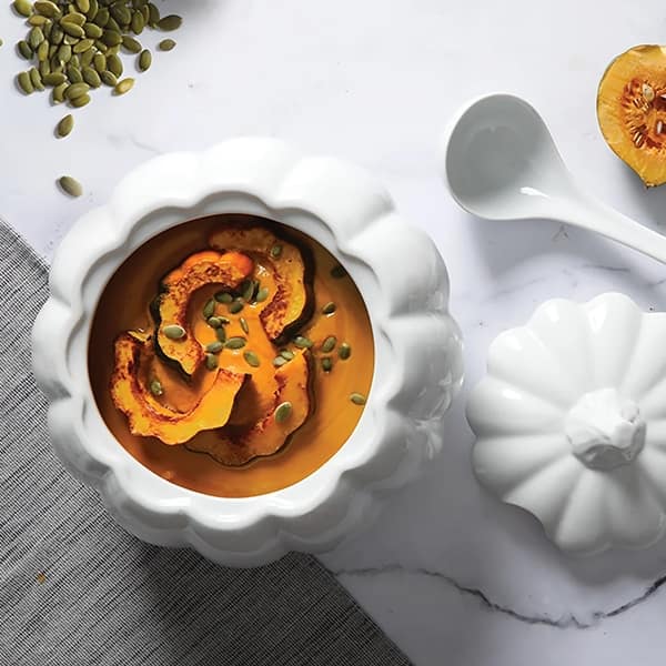 Martha Stewart 5 Quart Fine Ceramic Pumpkin Soup Tureen With Lid and