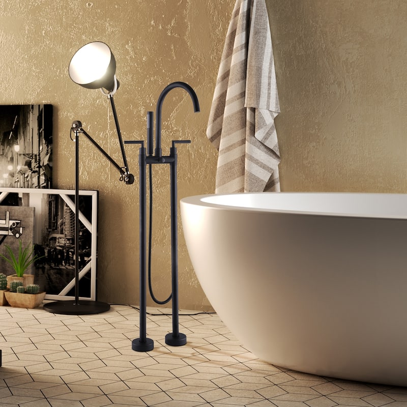 Floor-mounted 46''H Bathtub Faucet Freestanding Tub Filler With Handheld Shower in Black/Gold