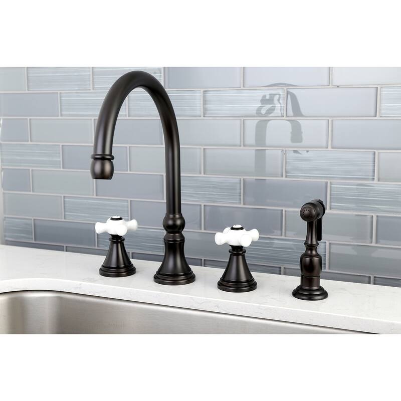 Kingston Brass Governor Widespread Kitchen Faucet with Brass Sprayer