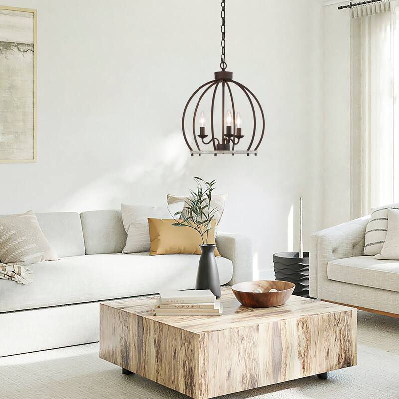 Farmhouse 3-Light Lantern Chandelier Rustic Pendant for Kithcen Island Foyer - 15'' L x 15'' W x 16.5'' H