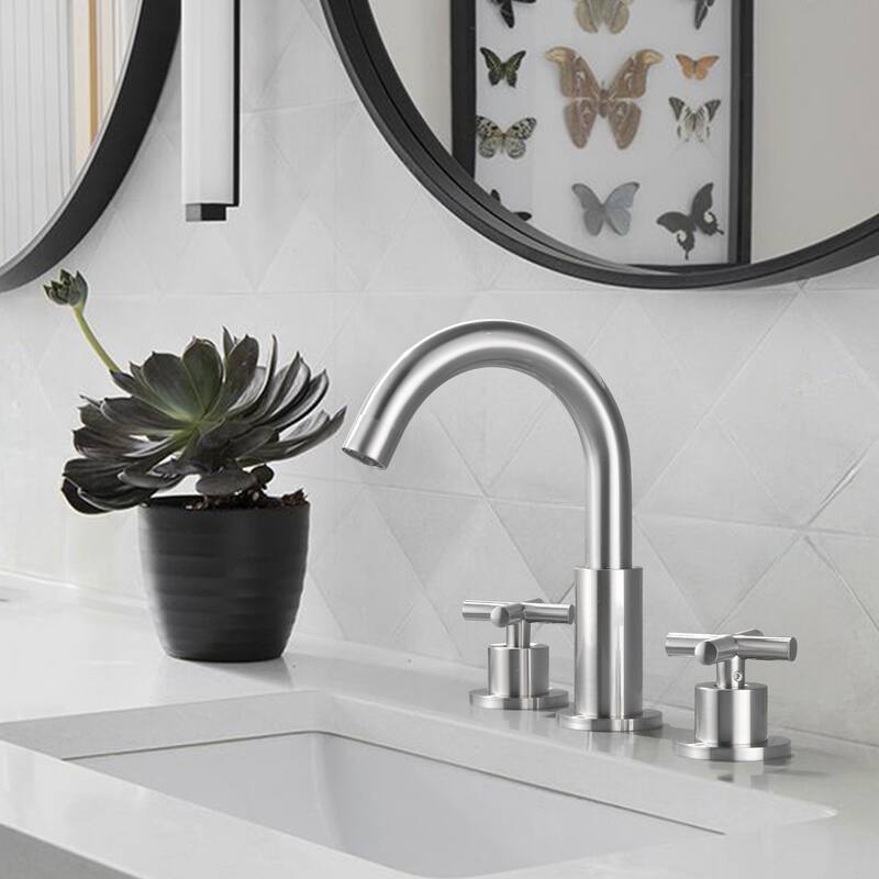 8.2"H Solid Brass Widespread 2-handle Bathroom Sink Faucet