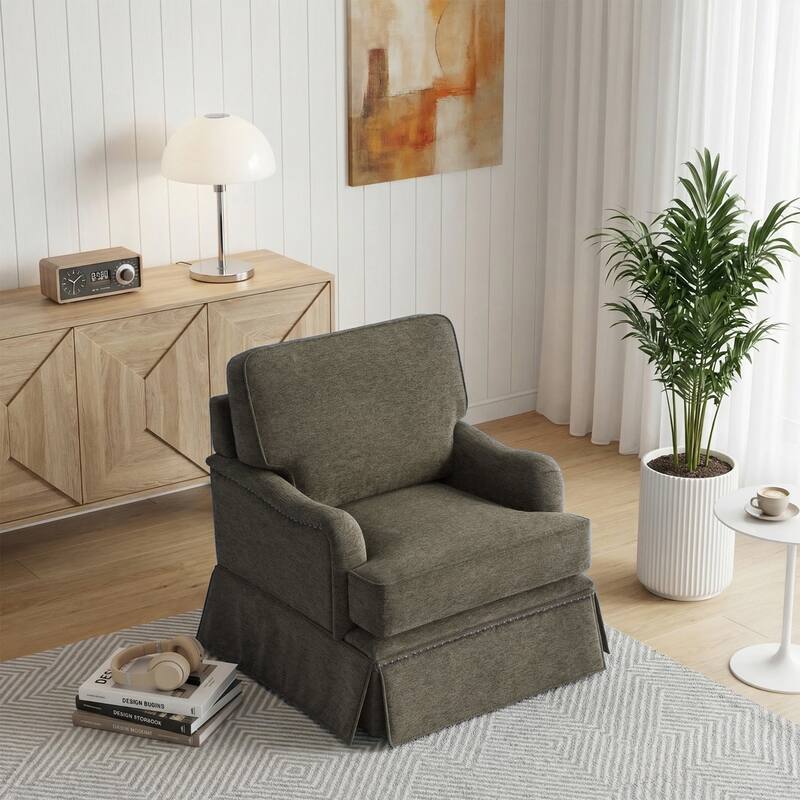 Modern Chenille Swivel Armchair and Storage Ottoman