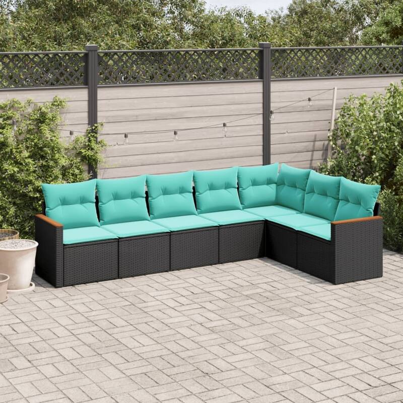 vidaXL 8 Piece Patio Sofa Set with Cushions Black Poly Rattan - 113.9x27.2x70.5 - Without table