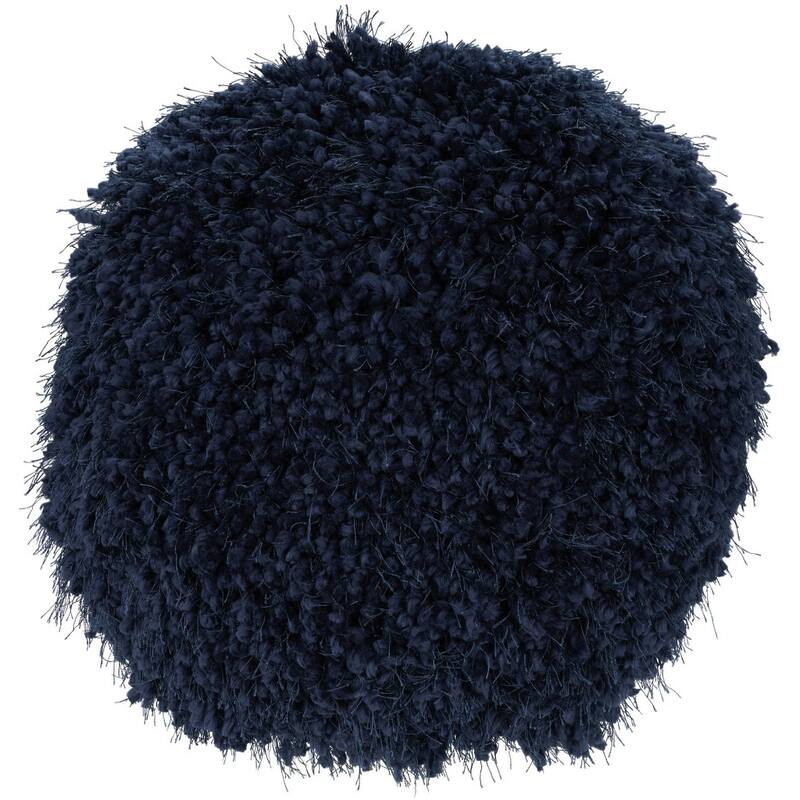 HomeRoots 14" X 14" Navy Blue Round Shag Throw Pillow