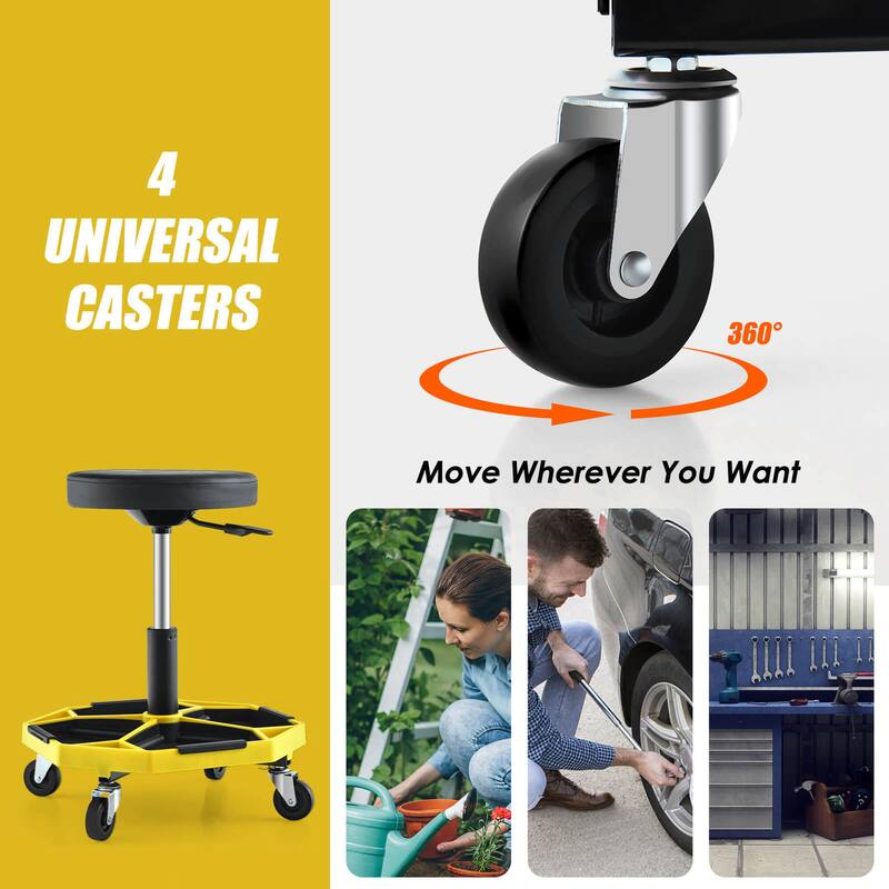 Costway Heavy-Duty Adjustable Height Rolling Stool with Tool Tray - See Details