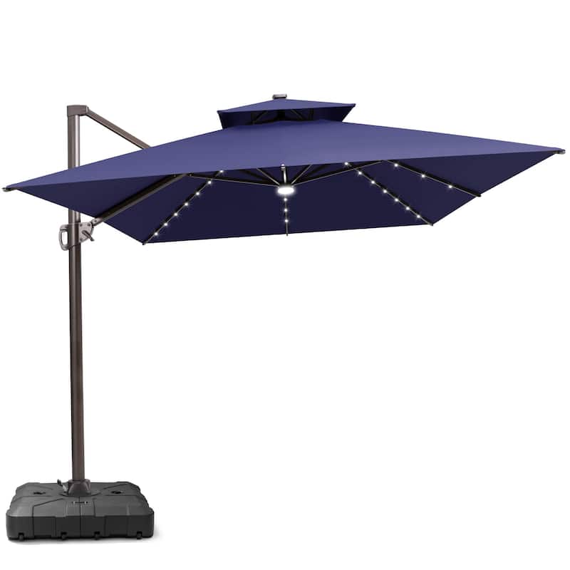 13 x 10 FT Outdoor Patio Cantilever LED Lighted Double Vented Umbrella with Base