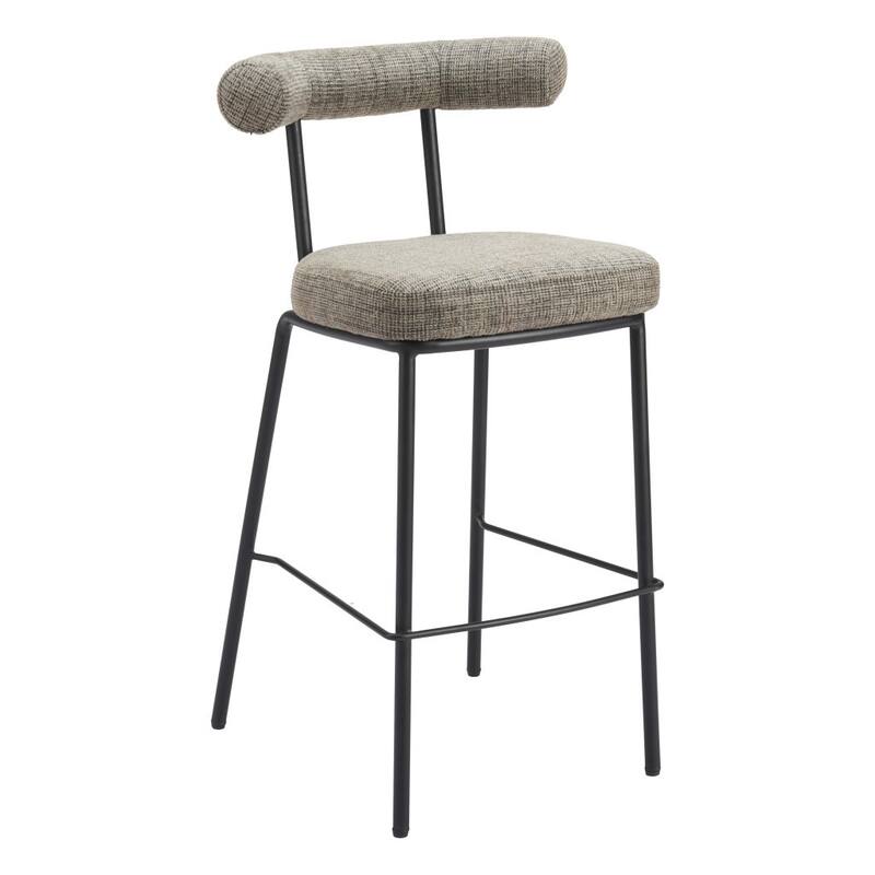 HomeRoots 30" Green and Black Chenille and Steel Low Back Bar Height Bar Chair