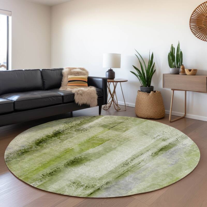 Premium Washable Super Soft Abstract Imprints Mayfield Rug - Sage - 8' x 8' - Round
