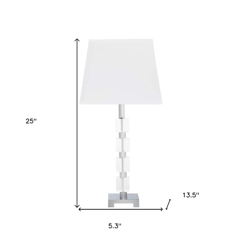 25'' Clear Crystal Geometric Table Lamp with White Cotton Shade - 5.3" x 13.5" x 25"