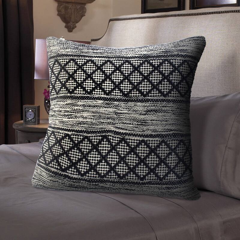 20" Gray and Black Farmhouse Geometric Diamond Square Throw Pillow