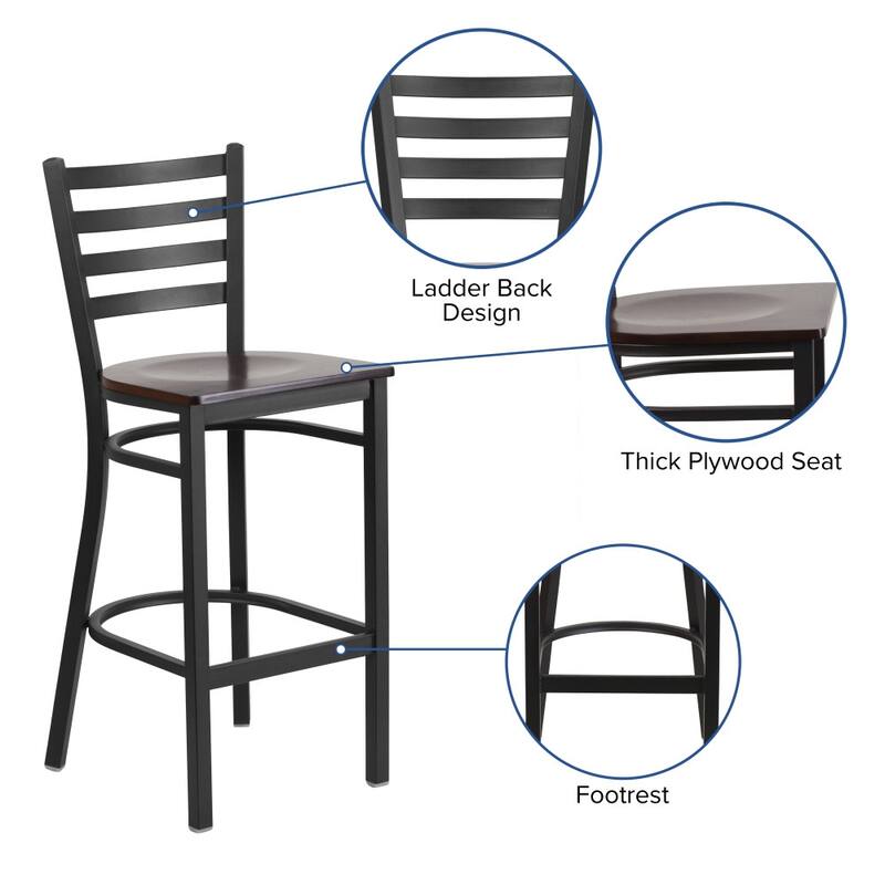 Ladder Back Metal Restaurant Barstool - 17"W x 18"D x 42.25"H