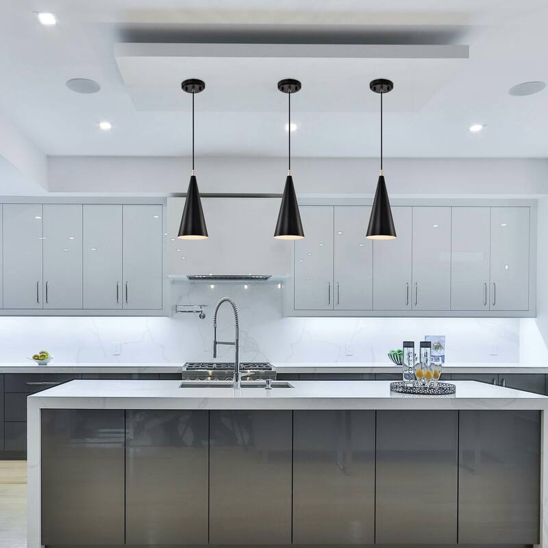 1-Light Matte Black and Brushed Nickel 6 in. Mini Pendant Light with Cone Metal Shade