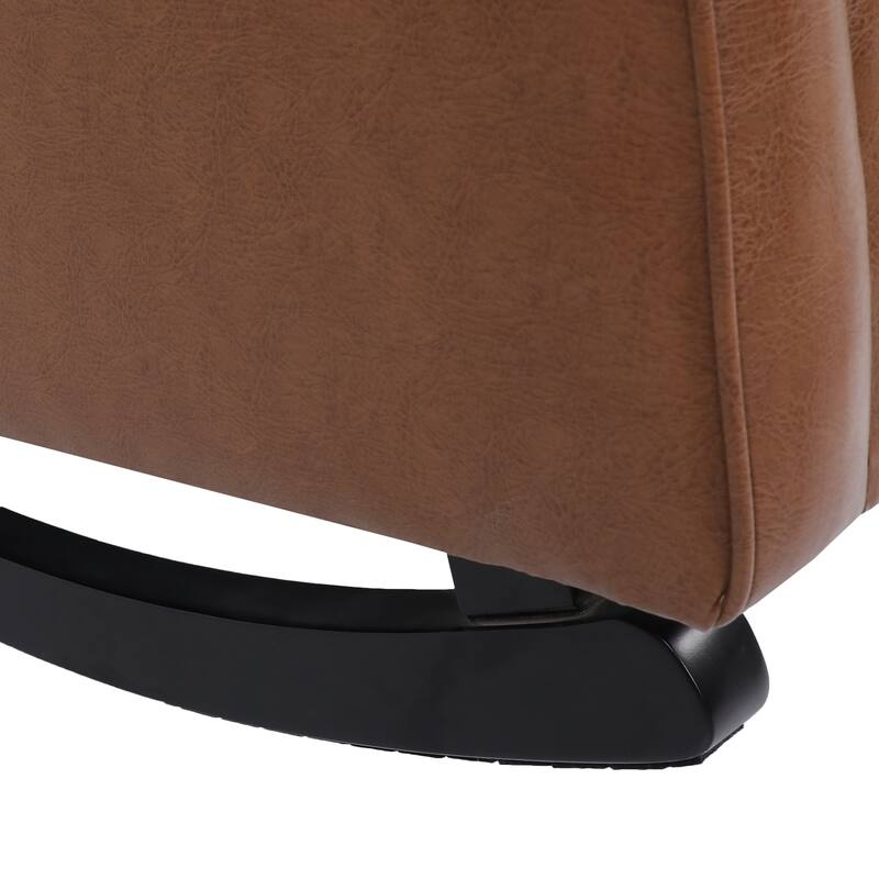 Light Brown Modern 26.5" High Back PU Upholstered Button Tufted Rocking Chair with Wing Back for Living Room