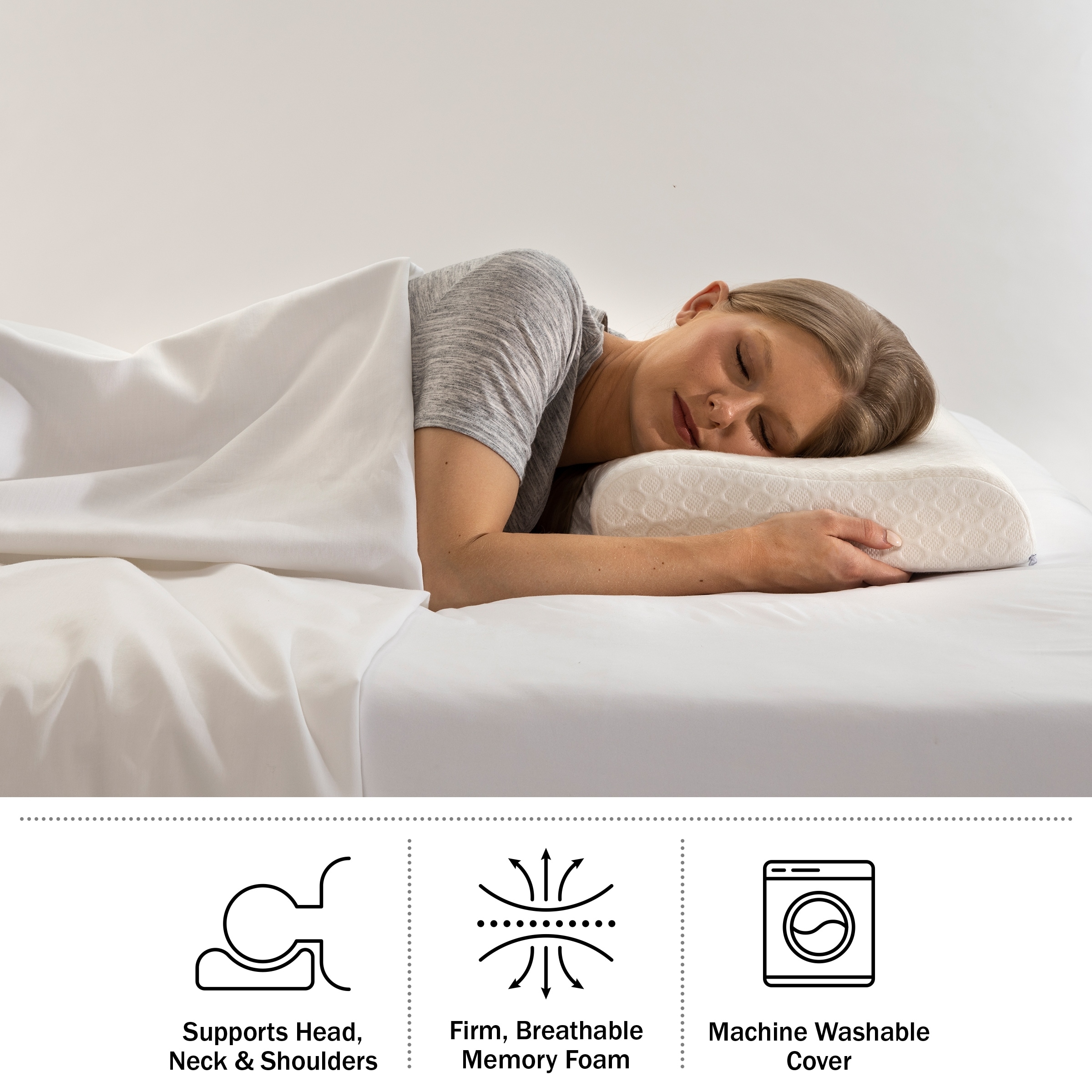 Cervical Pillow Memory Foam Neck Pillow with Washable Cover Contour Pillows by Home Complete White Firm Standard Single