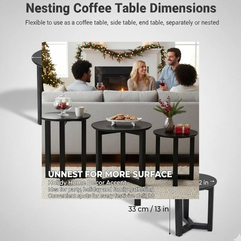 Modern Wood Nesting Tables 3 Nested Side/ End Tables (Set of 3)