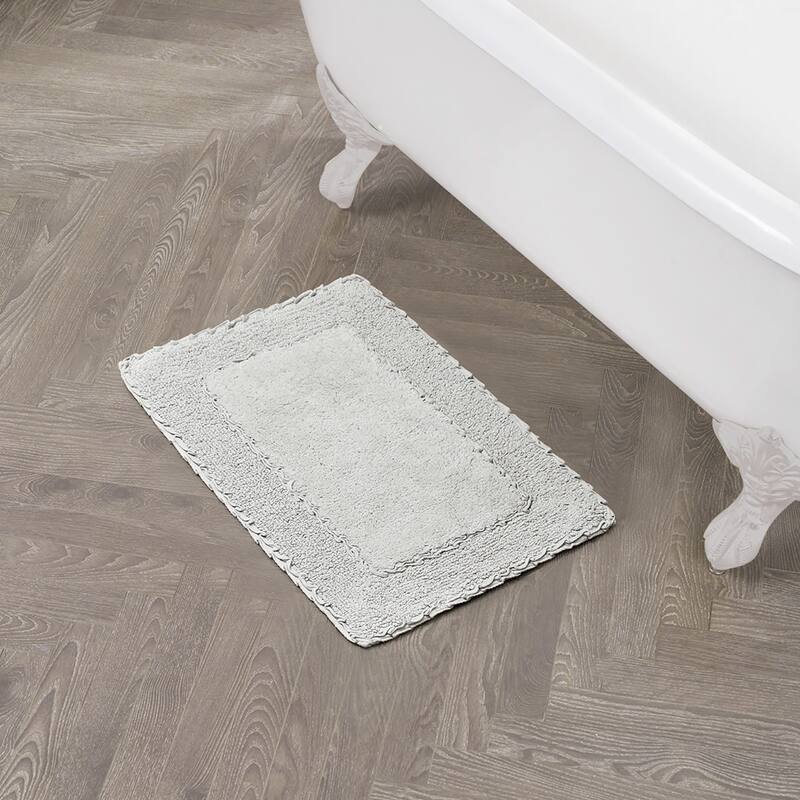 Laura Ashley Ruffle Border Pure Cotton Bath Rugs - 17" x 24" - Light Gray
