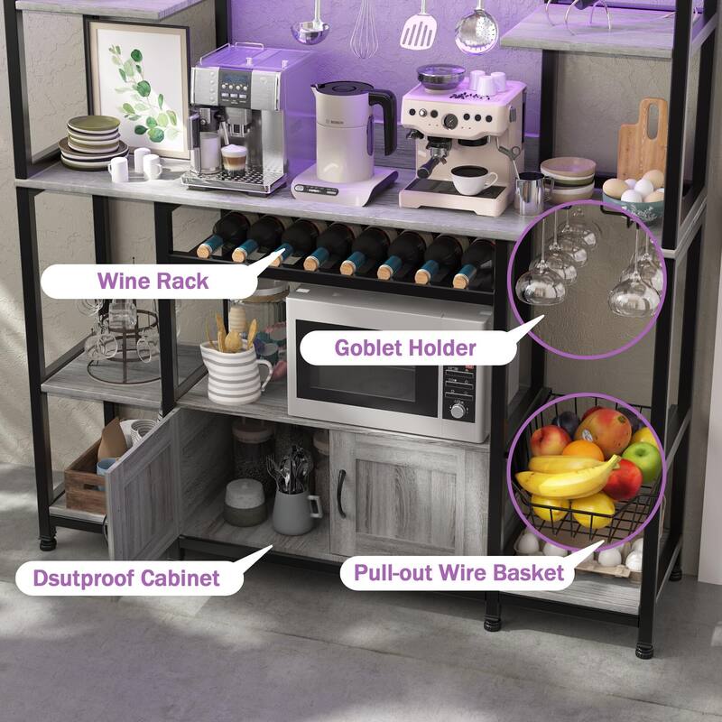 55" Bakers Rack with Power Outlet and LED Light